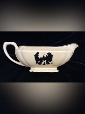 VTG Pale Yellow Crooksville China Co. “Silhouette” Pattern Gravy Boat